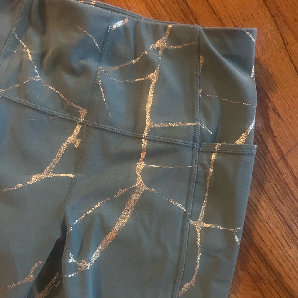 Sweaty Betty Gold and Blue Leggings with Unique Pattern